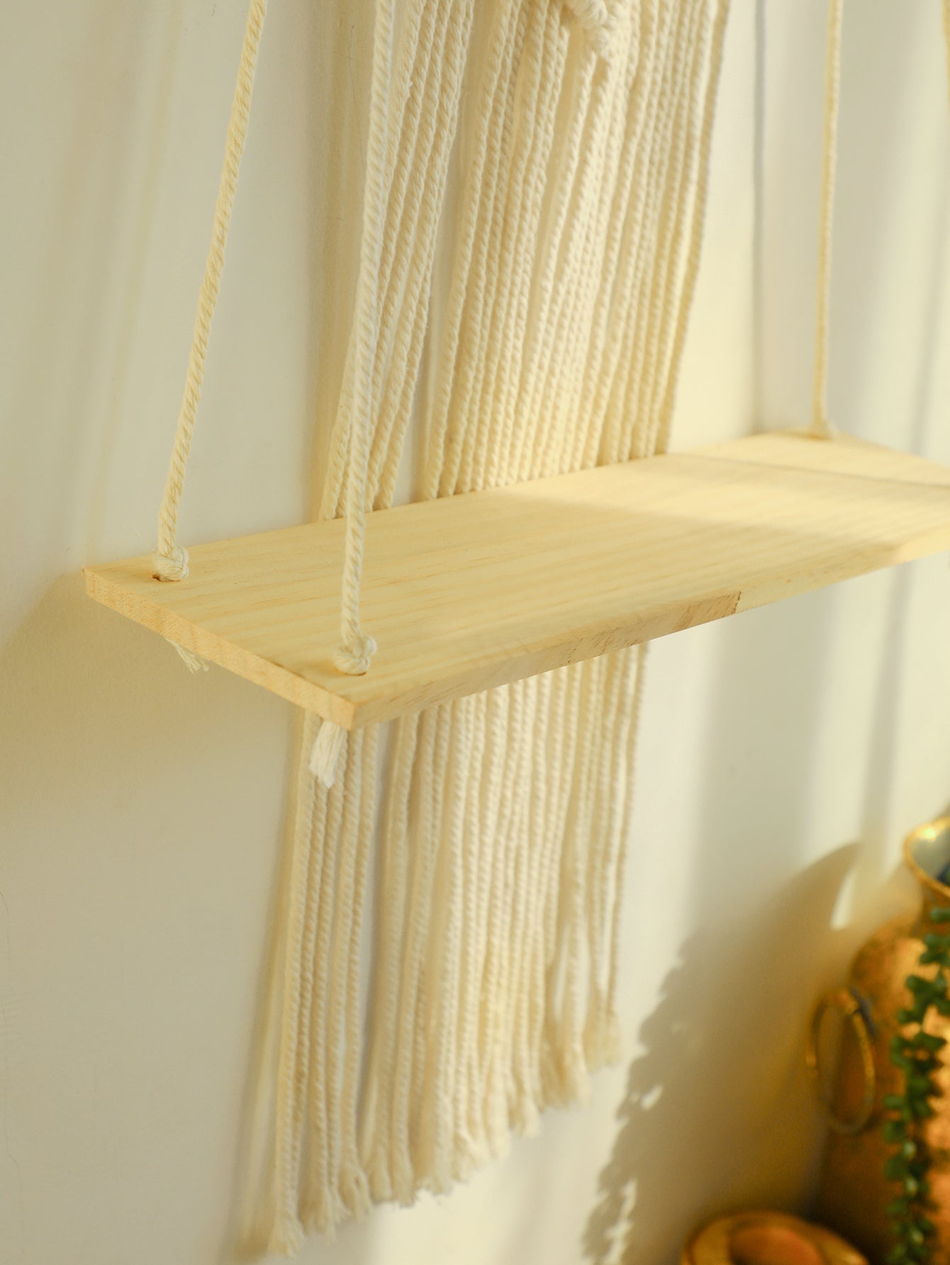 Macrame Shelf Wood Side View